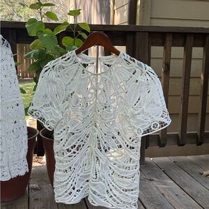 Sugarlips Ivory Crochet Short Sleeve Top